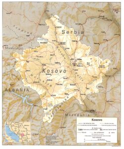 Carte en relief ombré du Kosovo.