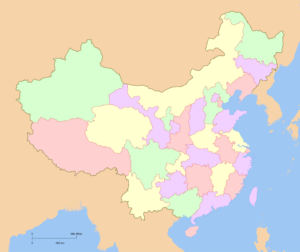 Carte vierge colorée de la Chine.