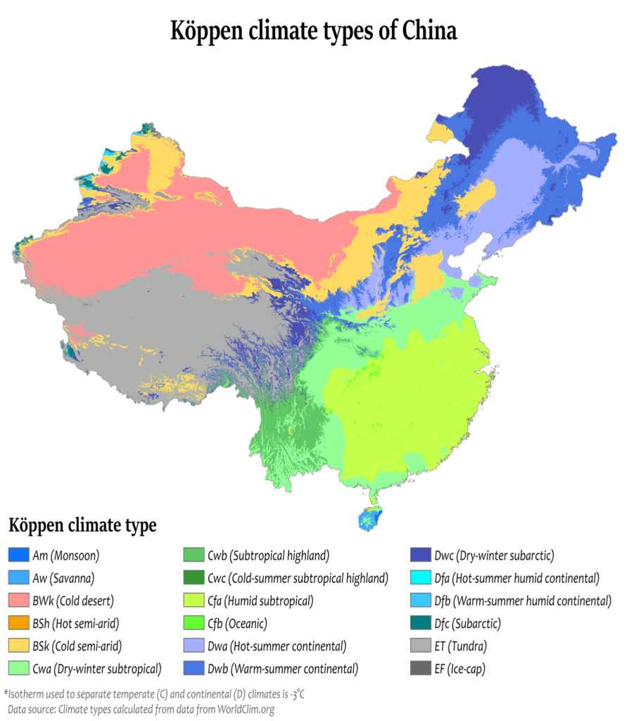 Carte climatique de la Chine.