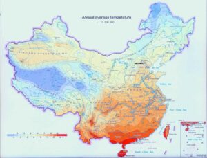 Carte de la température annuelle moyenne en Chine.