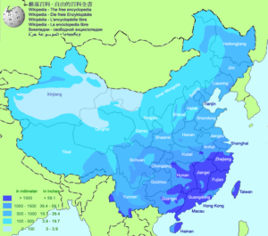 Carte des précipitations annuelles moyennes en Chine.