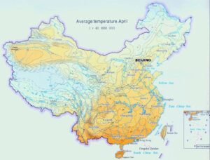 Carte des températures moyennes en avril en Chine.