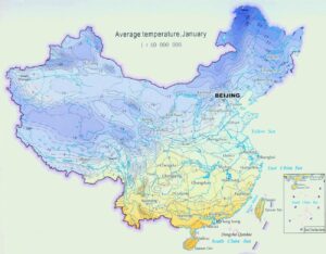 Carte des températures moyennes en janvier en Chine.