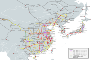 Carte du réseau ferroviaire à grande vitesse en Asie de l'Est, 2023.