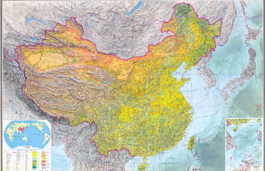 Carte physique de la Chine.