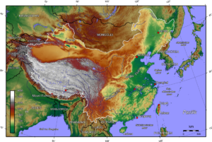 Carte topographique de la Chine.