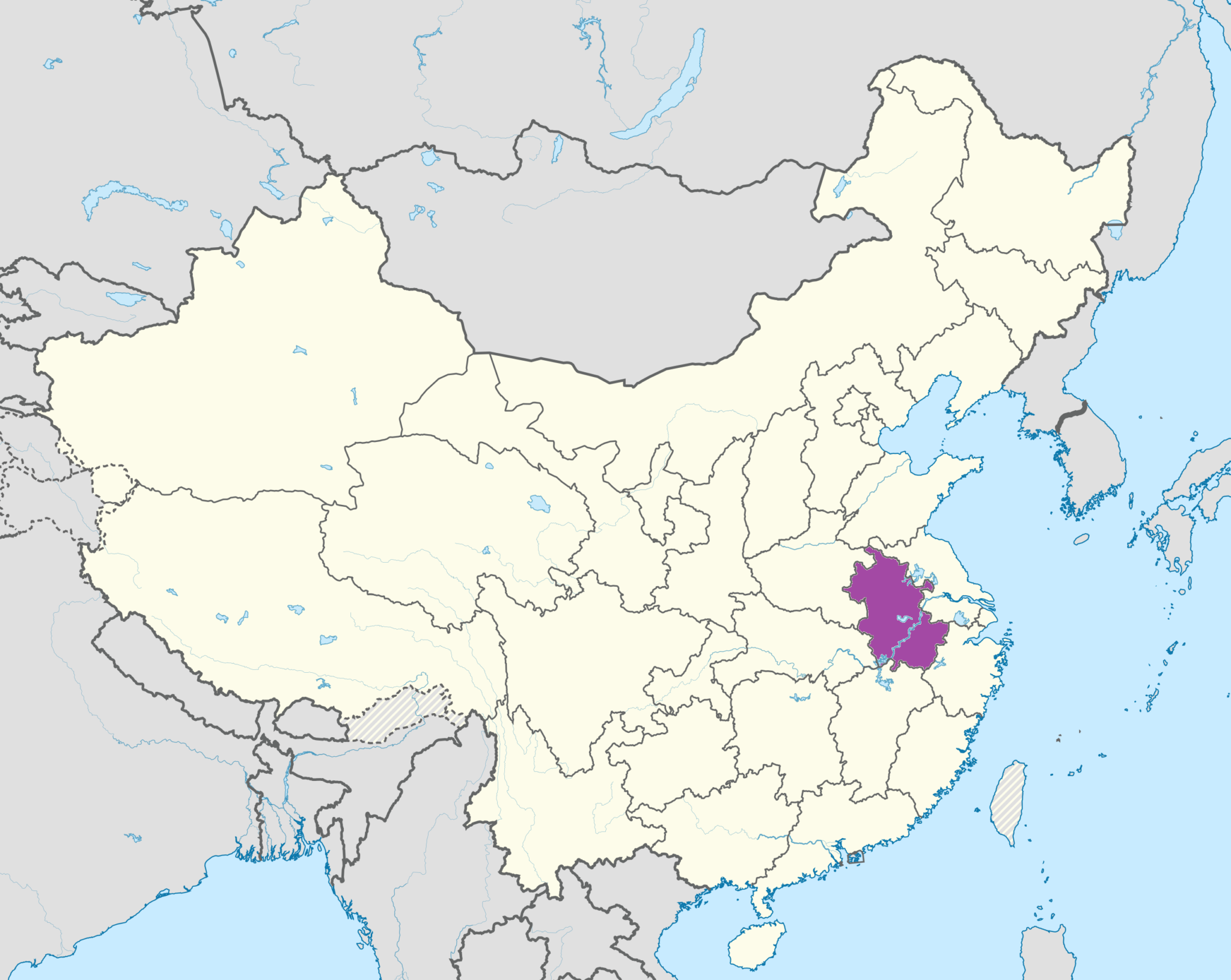 Carte de la province d'Anhui, Chine