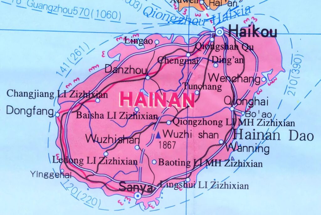 Carte de la province de Hainan, Chine.