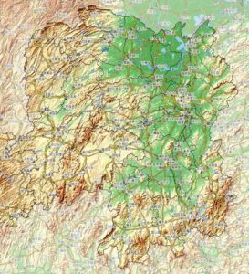 Carte du relief du Hunan.