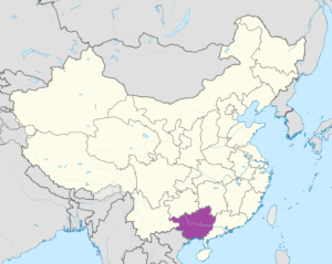 Carte de localisation du Guangxi en Chine.