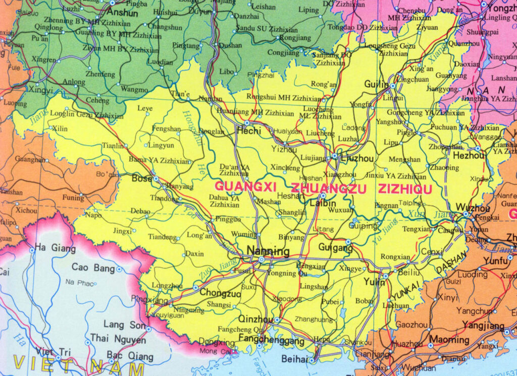 Carte du Guangxi, Chine