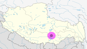 Plan de localisation de Lhassa au Tibet.