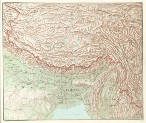 Carte en relief ombré du Tibet.