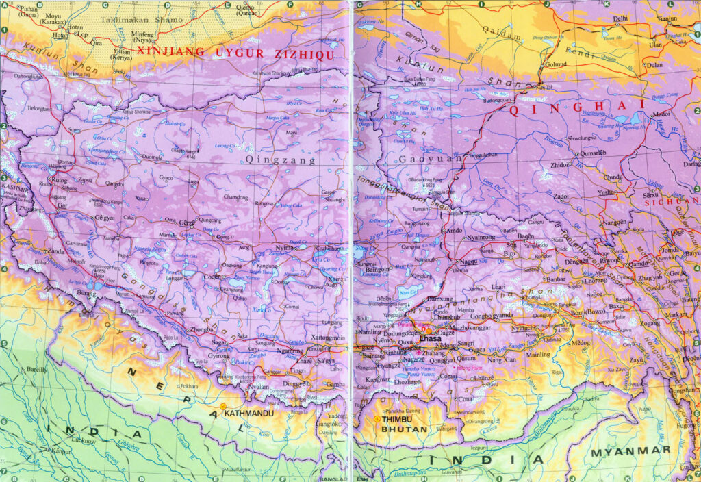 Carte physique du Tibet