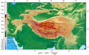 Carte topographique du Tibet.