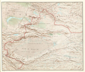 Carte en relief ombré du Xinjiang.