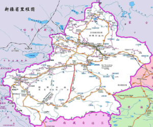 Carte routière du Xinjiang, Chine.