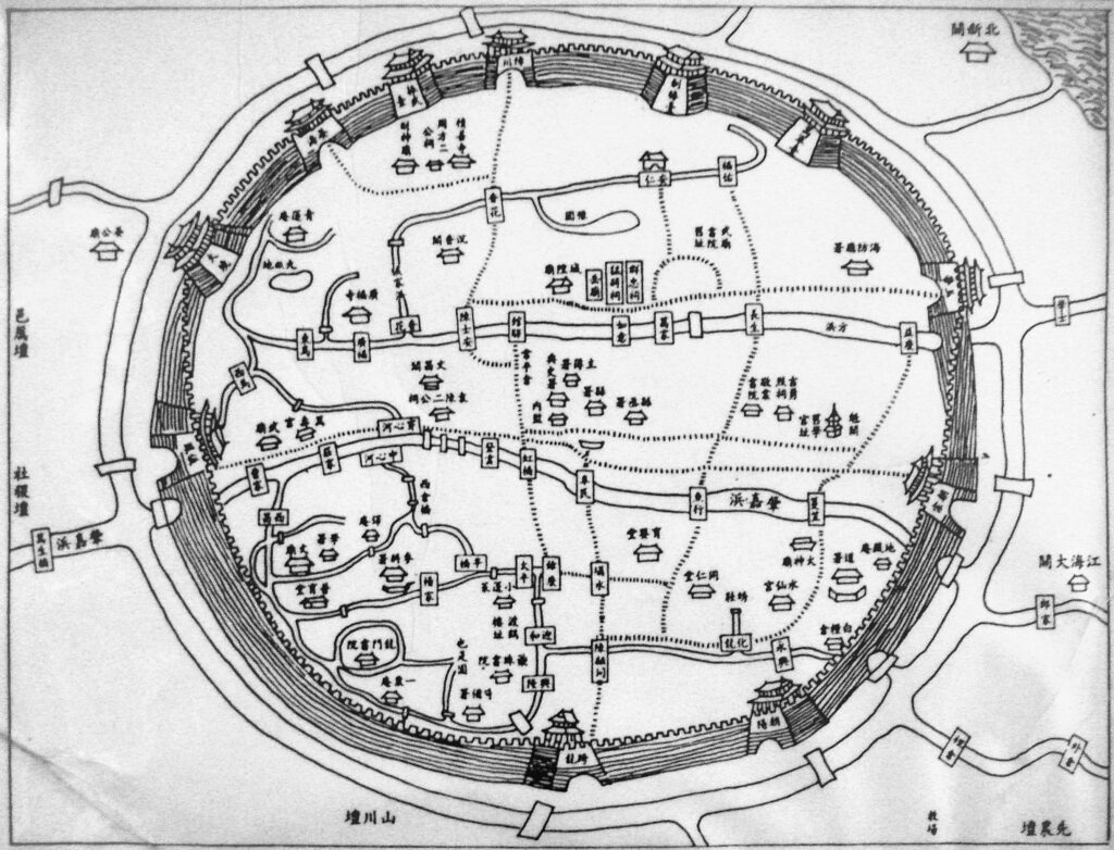 Plan de la ville fortifiée de Shanghai 1882