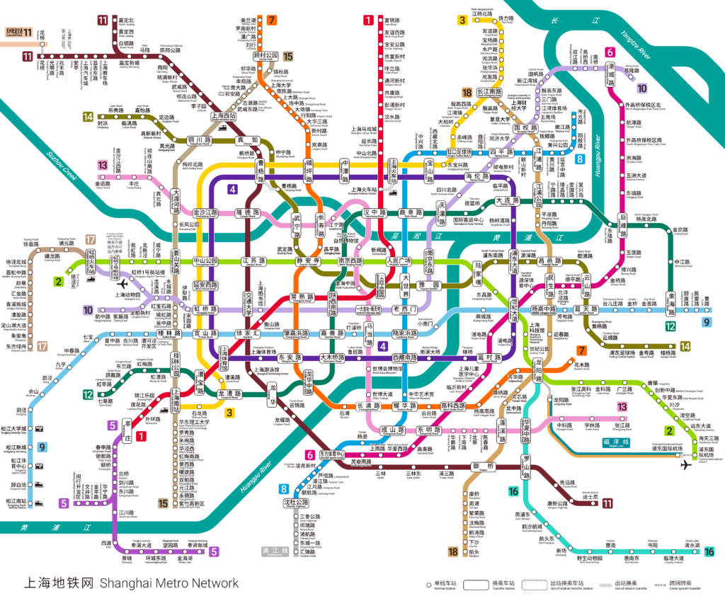 Plan schématique du réseau de métro de Shanghai