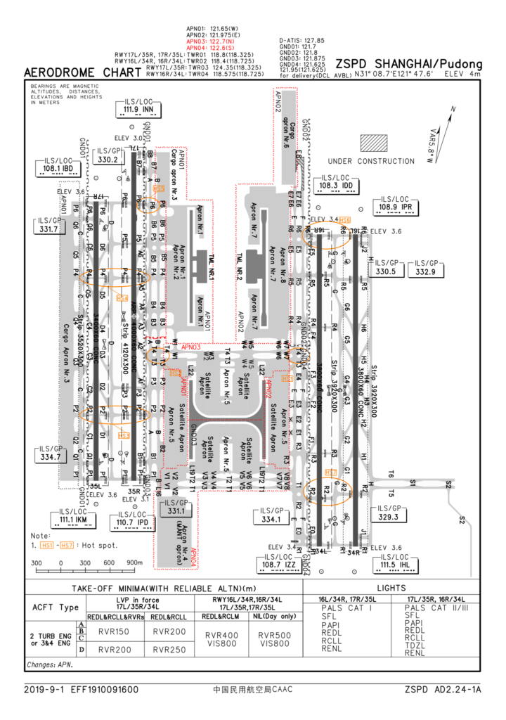 Plan de l'aéroport international de Shanghai Pudong en 2019.