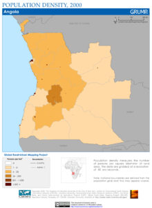 Carte de la densité de la population de l'Angola, 2000.