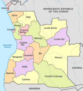 Carte des provinces de l'Angola.