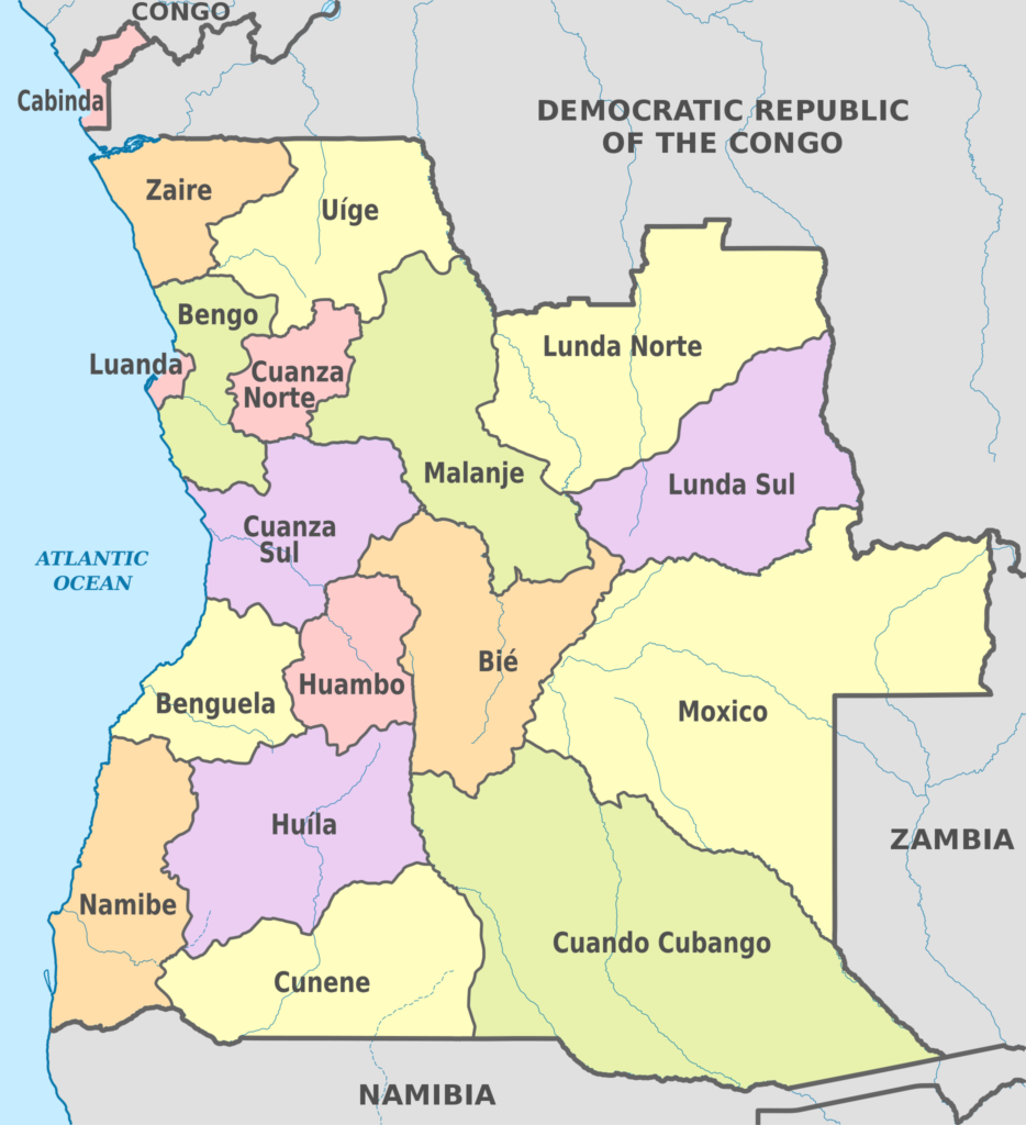 Carte des provinces de l'Angola.