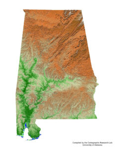 Carte du relief de l'Alabama.