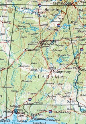 Carte physique de l’État de l’Alabama