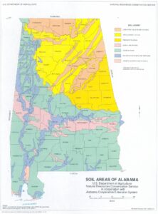 Carte des zones pédologiques de l’Alabama.