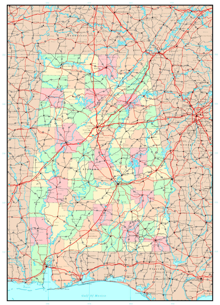 Carte politique de l'Alabama