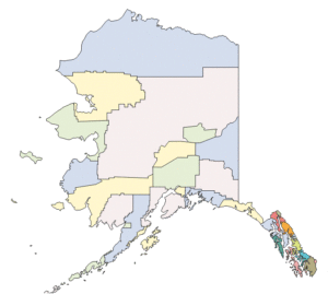 Carte vierge colorée de l'État de l'Alaska.