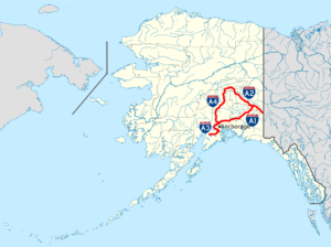 Carte des autoroutes inter-États de l’Alaska.