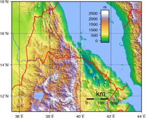 Carte topographique de l'Érythrée.