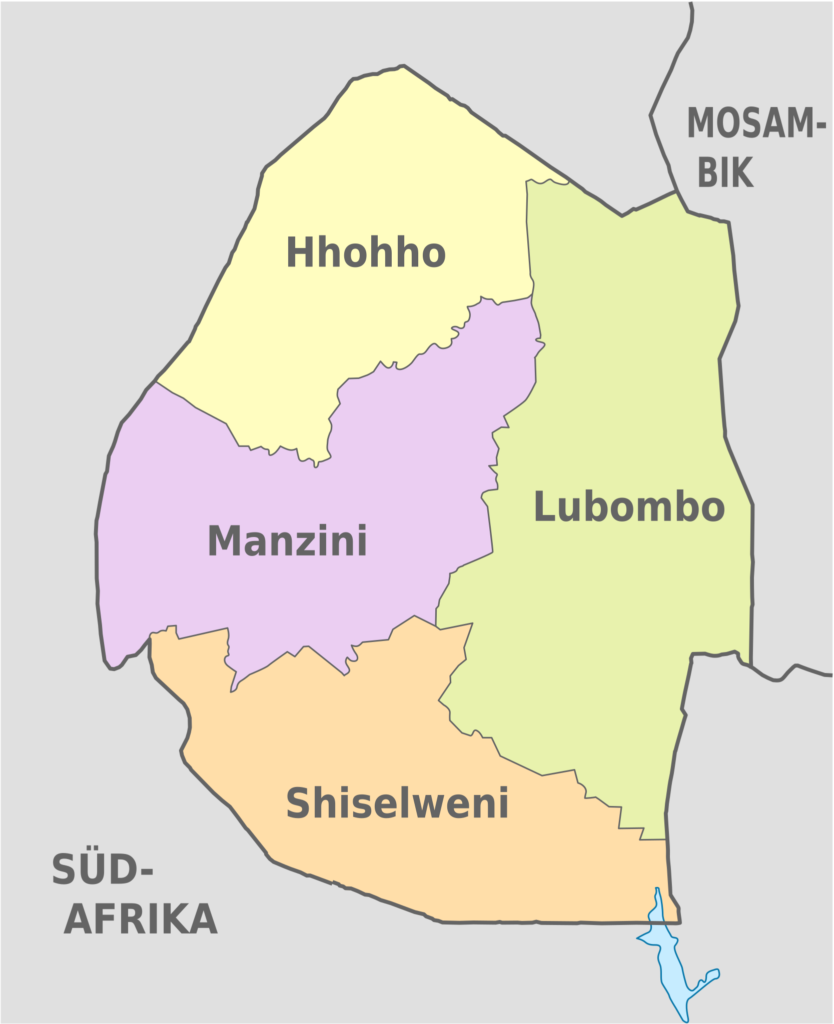 Carte des régions d'Eswatini.