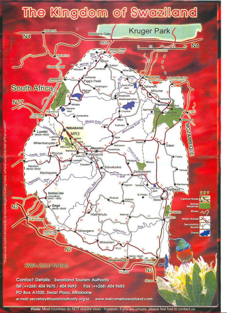 Carte routière d'Eswatini.