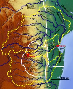 Carte des rivières et de leurs bassins versants en Eswatini.