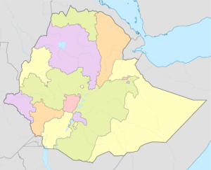 Carte vierge colorée de l'Éthiopie.