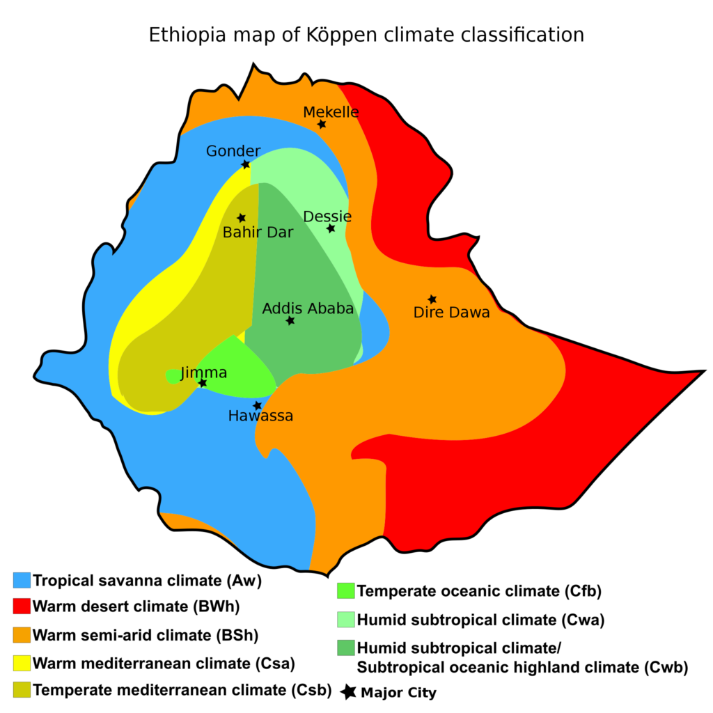 Carte climatique de l'Éthiopie.
