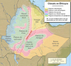 Carte des cinq principales zones climatiques en Éthiopie.