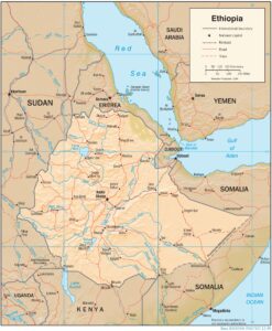 Carte en relief ombré de l'Éthiopie.