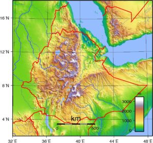 Carte topographique de l’Éthiopie.