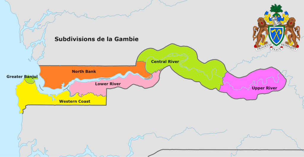 Carte des régions de la Gambie.