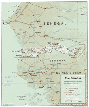 Carte physique de la Gambie