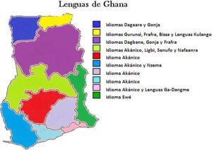 Carte des langues de la République du Ghana.