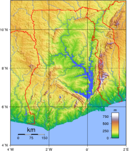 Carte topographique du Ghana.