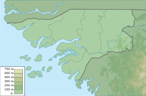 Carte physique vierge de la Guinée-Bissau.