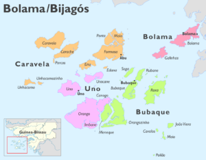 Carte des îles de l'archipel des Bijagos.