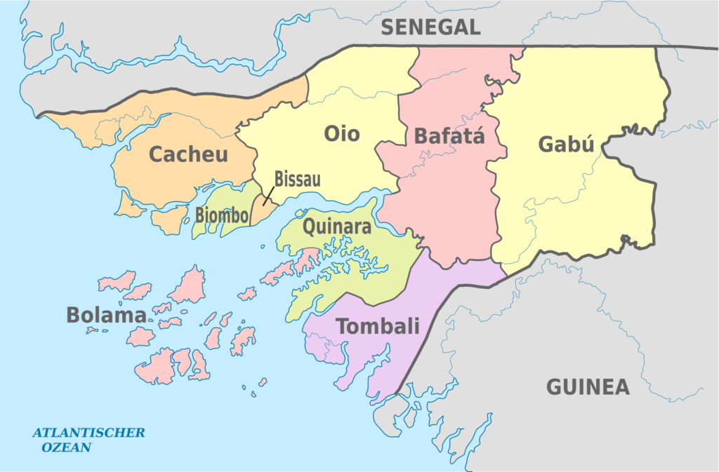 Carte des régions de la Guinée-Bissau.