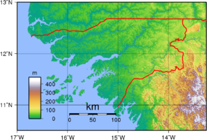 Carte topographique de la Guinée-Bissau.